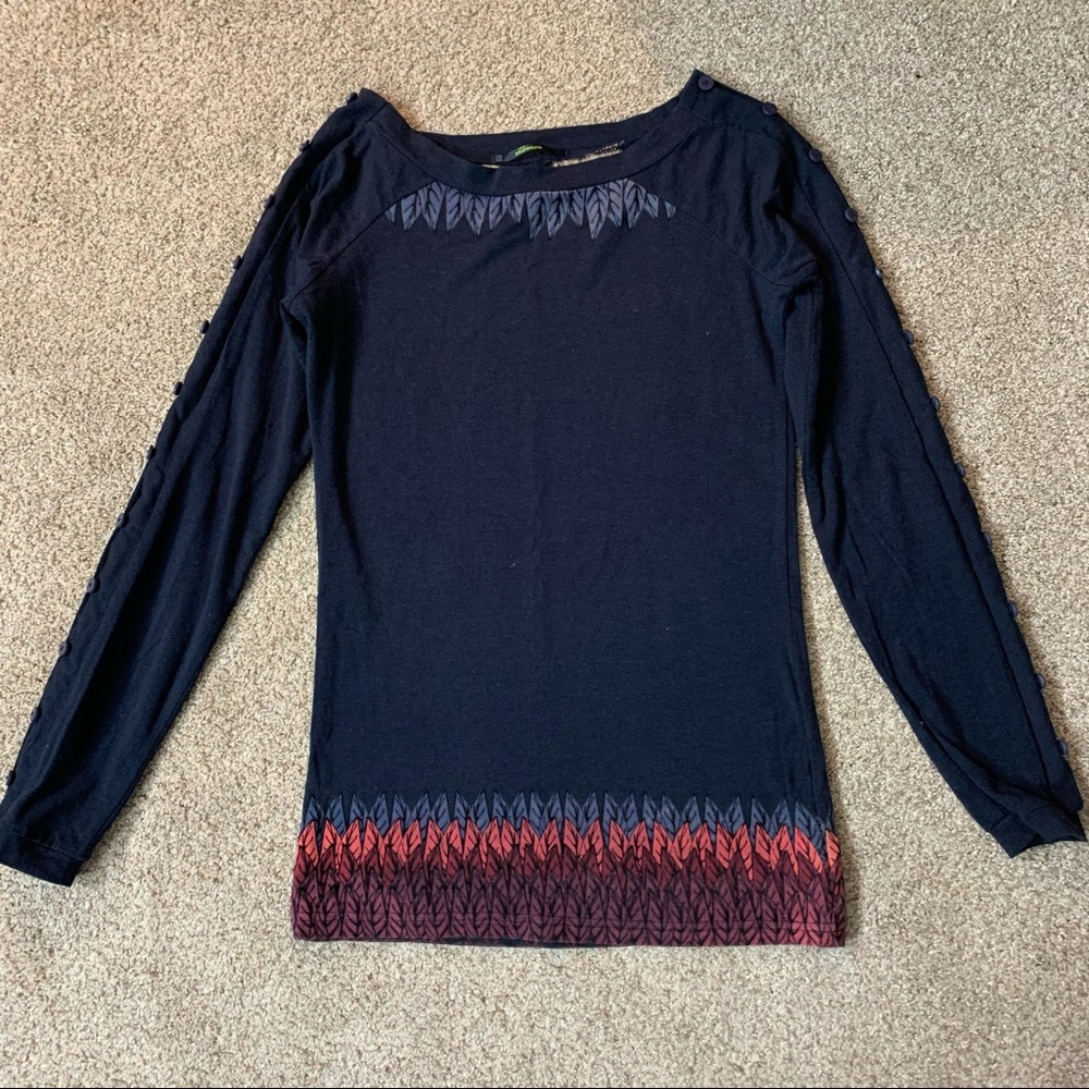 SKFK SKUNK FUNK Skunk Funk NAVY Blue LEAF Trim BUTTON Long Sleeve T-SHIRT Top